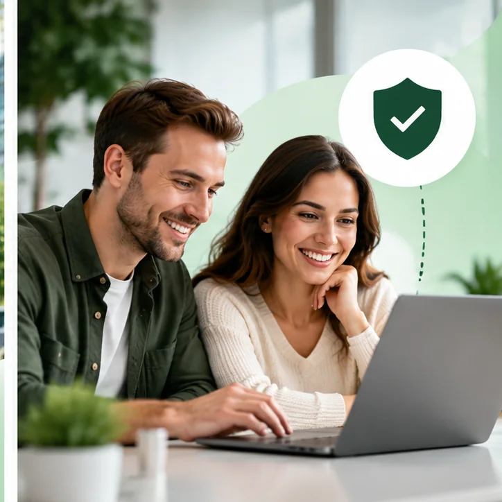 Two people checking information on a laptop