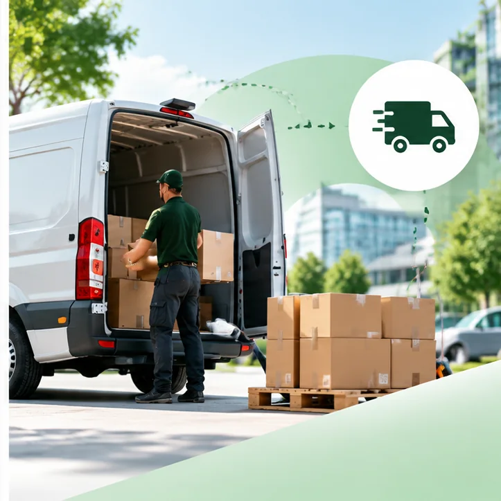 Courier loading parcels into a delivery van